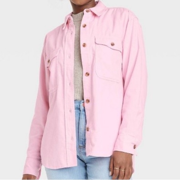 Universal Thread Tops - Women's Oversized Pink Corduroy, Long Sleeve, Collared, Button-Down Shirt, Sz L